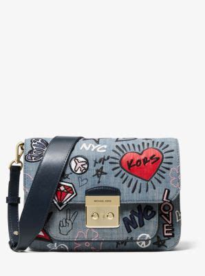 michael michael kors sloan editor embroidered denim shoulder bag|Michael Kors Sloan Bag for sale .